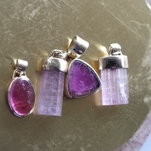 4 PC 10k pink tourmaline watermelon  quartz  cabochon  charms